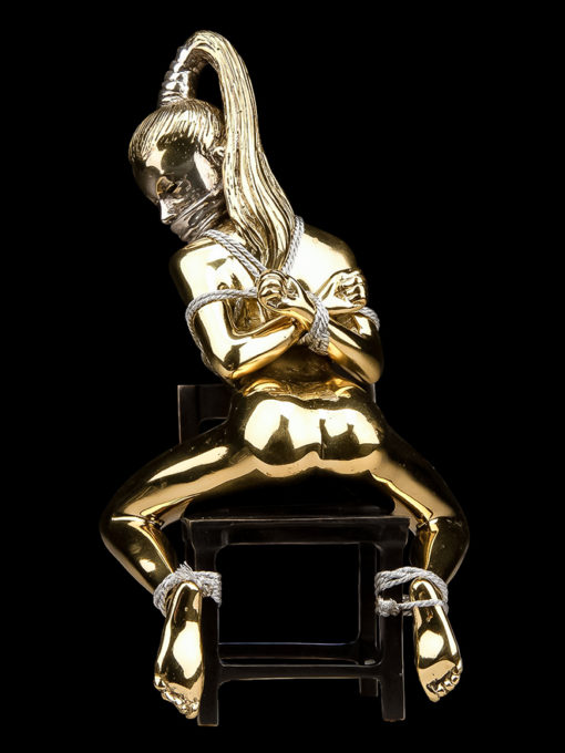 Bondage Girl on Chair - bronze sculpture