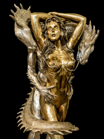 Dragons Beauty - grandezza naturale - oro/argento - scultura in bronzo