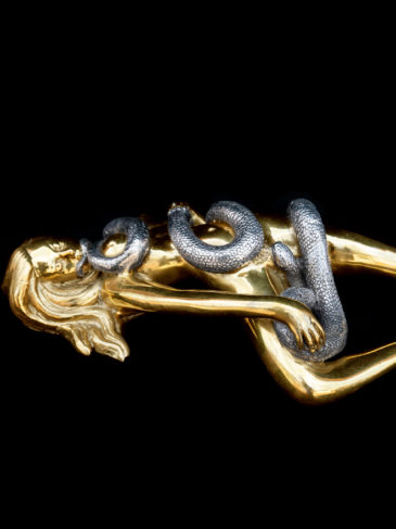 Dama serpiente Minou relajada - Escultura de bronce