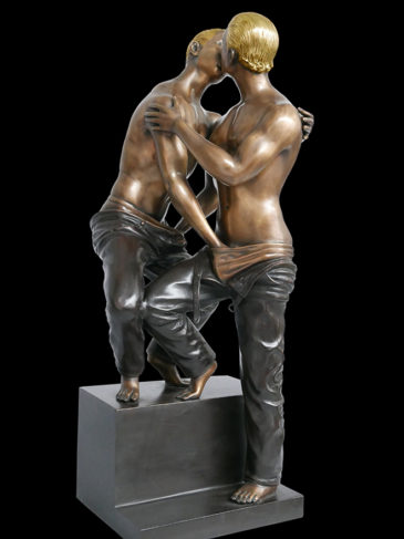 Deux gays qui s'embrassent<span> - </span>Or/marron - Sculpture en bronze