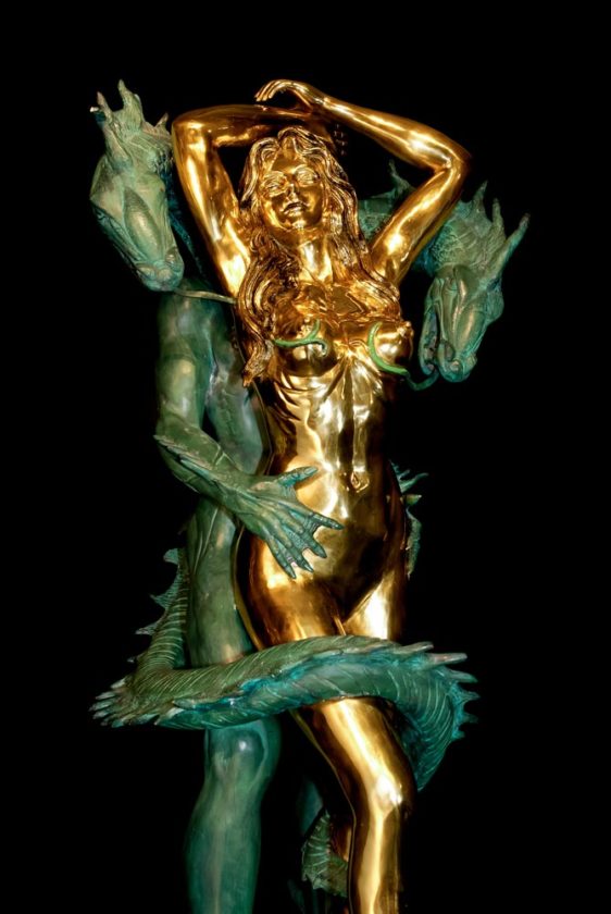 Dragons Beauty - grandezza naturale - oro/verde - scultura in bronzo