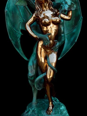 Dragon érotique<span> - </span>Or/Vert - Sculpture en bronze