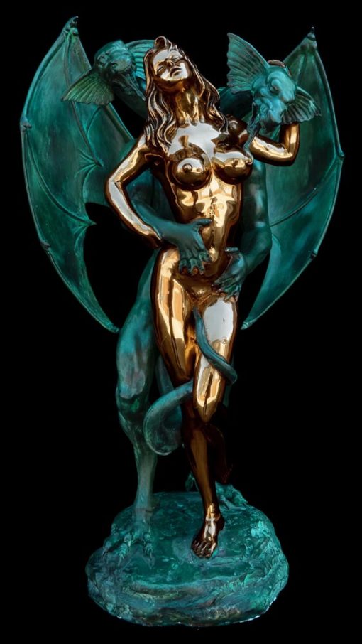Erotic Dragon - Gold/Grün - Bronzeskulptur