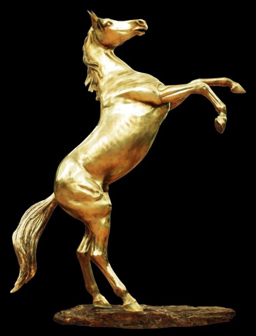 Steigender Hengst – Life-size - Gold - Klassische Skulptur