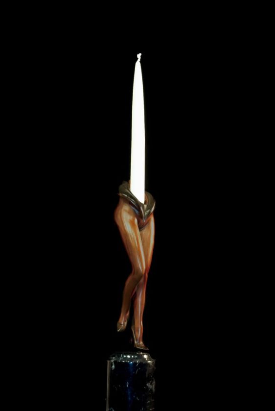 Lady's Candleholder - Brown - bronze sculpture