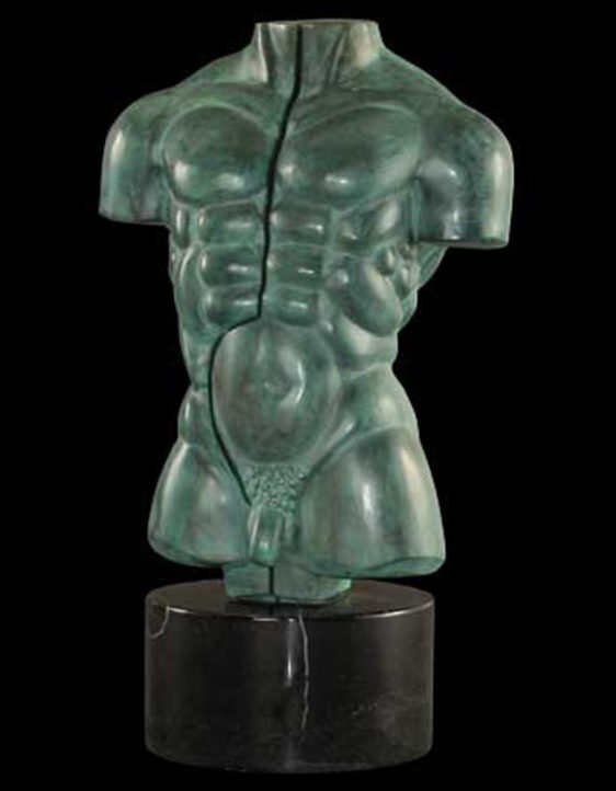 Torso Male - Antique Green - Bronze Sculpture